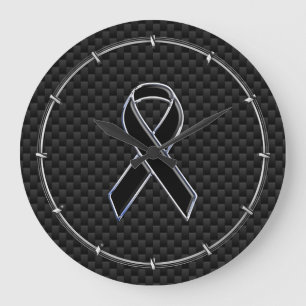 Dekoration aus schwarzem Ribbon Awareness Carbon F Große Wanduhr