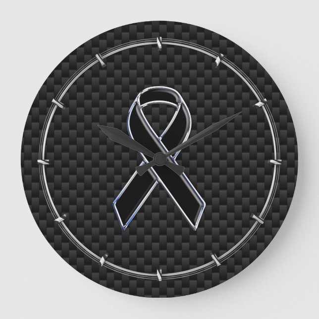 Dekoration aus schwarzem Ribbon Awareness Carbon F Große Wanduhr (Vorderseite)