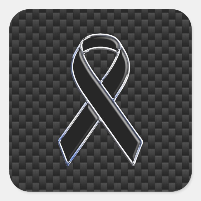 Dekoration aus schwarzem Ribbon Awareness Carbon F Quadratischer Aufkleber (Vorderseite)