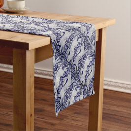 Dekoration aus weißen und blauen Kaninchen Cobalt  Kurzer Tischläufer