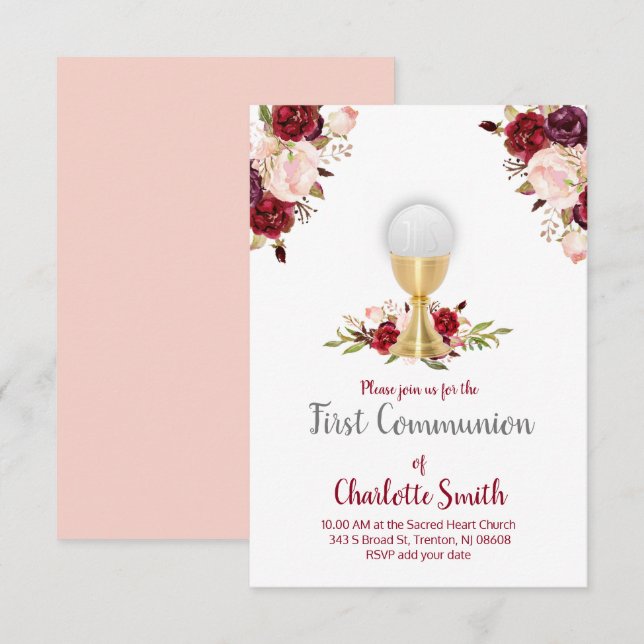 Dekoration der Aquarellfarben der ersten Kommunion Einladung (Vorne/Hinten)