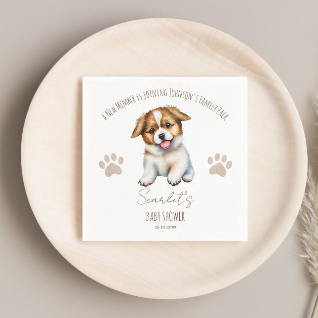 Dekoration der Babydusche nach dem Thema "Welpenhu Serviette (Puppy dog themed baby shower personalized table decor monogrammed napkins cute puppy napkin template)