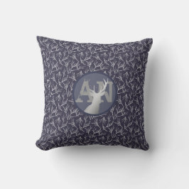 Dekoration der Navy Blue Stag Winter Twig Monogram Kissen