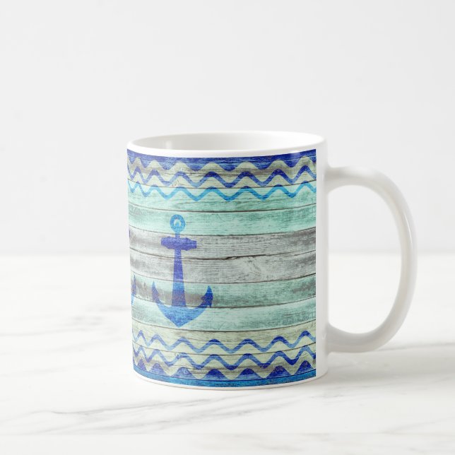 Dekoration der Rustikalen Navy Blue Coastal Anker Kaffeetasse (Rechts)