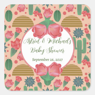 Dekoration der Wüste Blush Pink Blumendusche Quadratischer Aufkleber