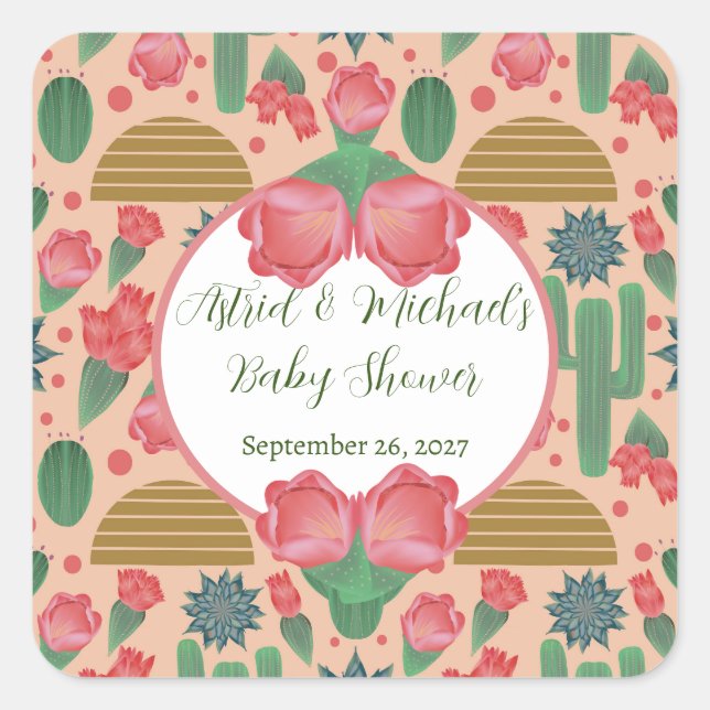 Dekoration der Wüste Blush Pink Blumendusche Quadratischer Aufkleber (Vorderseite)