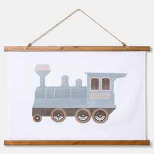 Dekoration des Blue Train Kids Room Wandteppich Mit Holzrahmen