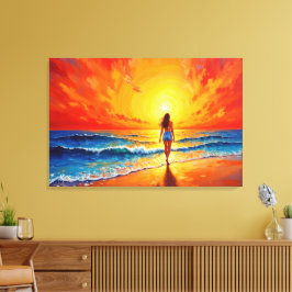 Dekoration des Girl Sunset Beach Leinwanddruck