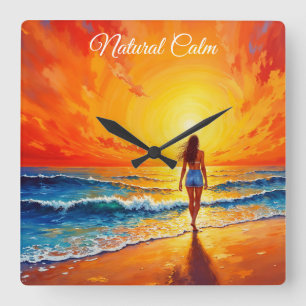 Dekoration des Girl Sunset Beach Quadratische Wanduhr