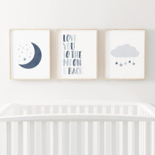 Dekoration des Navy Blue Moon and Stars Kinderzimm Bilderwand Sets