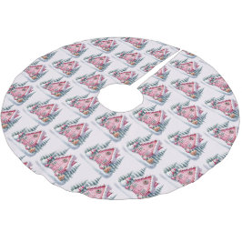 Dekoration des Pink Gingerbread House Polyester Weihnachtsbaumdecke