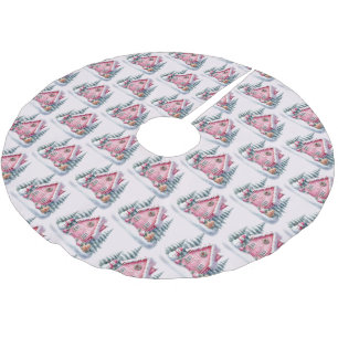 Dekoration des Pink Gingerbread House Polyester Weihnachtsbaumdecke