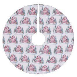 Dekoration des Pink Gingerbread House Polyester Weihnachtsbaumdecke
