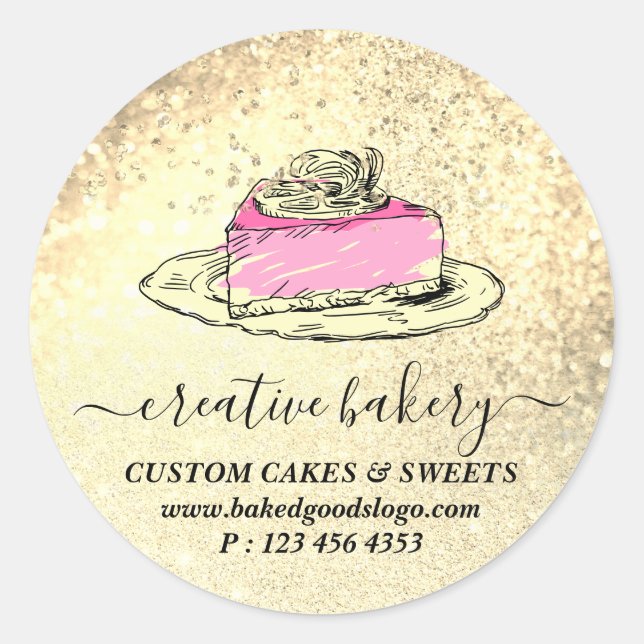 Dekorationen von Kuchen-Scheiben aus Gold-Bäckerei Runder Aufkleber (Vorderseite)