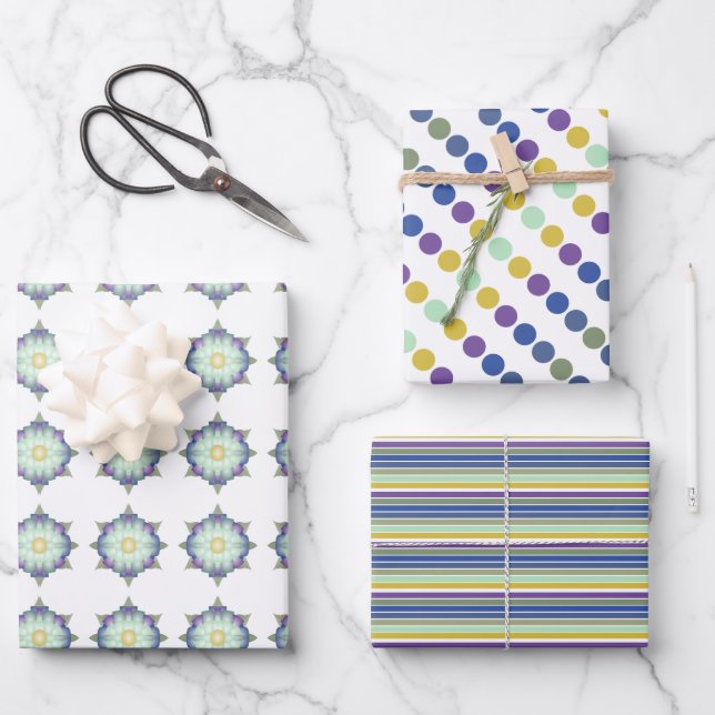 Dekorativ Gemustert Künstlerisch Geschenkpapier Set (Vorderseite)
