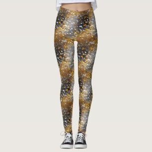 Dekorativ, glanzy, Funkelnd, Schwarz, Gold, Leggin Leggings