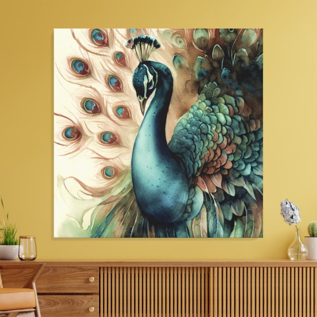 Dekorativ Modernes, stilvolles Pfau Leinwanddruck (Insitu (Wohnzimmer))