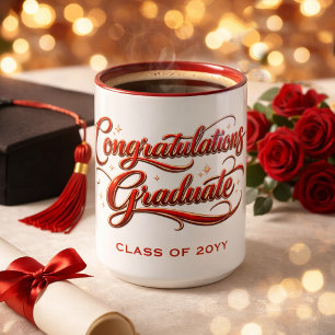 Dekorative Abschluss-Typografie in Gold und Rot Tasse