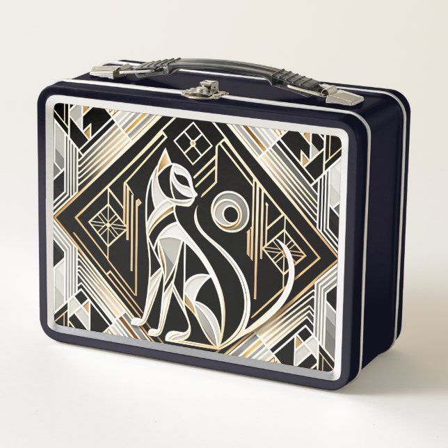 Dekorative Abstrakte Black Cat Metal Lunchbox (Vorderseite)