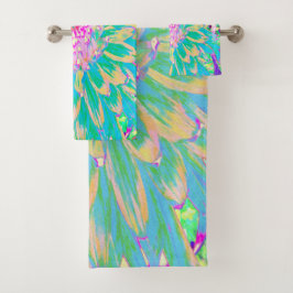Dekorative Aquamarin Grün und Heiß Rosa Dahlia Blu Badhandtuch Set
