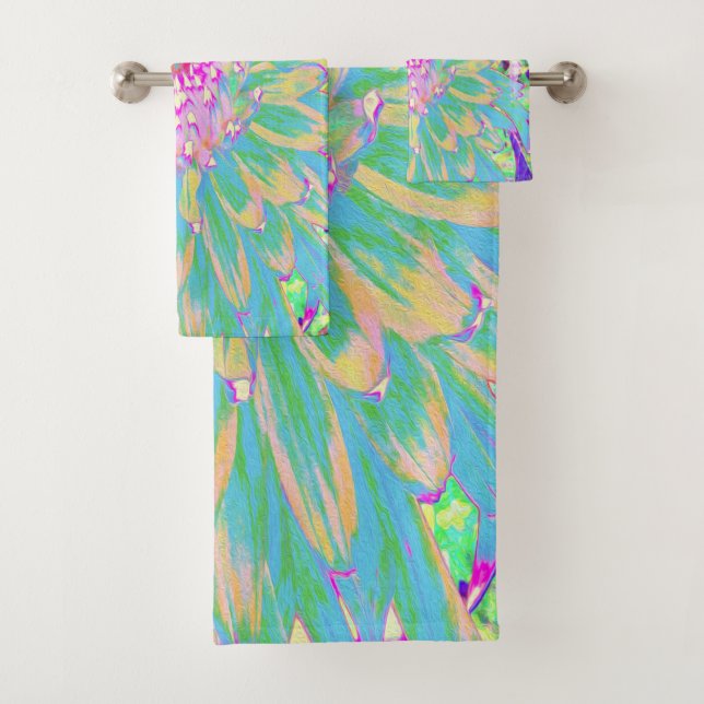 Dekorative Aquamarin Grün und Heiß Rosa Dahlia Blu Badhandtuch Set (Insitu)
