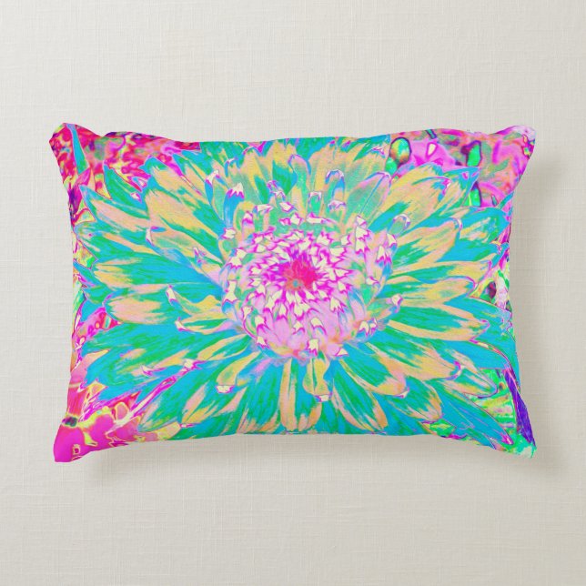 Dekorative Aquamarin Grün und Heiß Rosa Dahlia Blu Dekokissen (Vorderseite)
