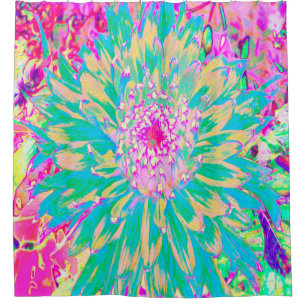 Dekorative Aquamarin Grün und Heiß Rosa Dahlia Blu Duschvorhang