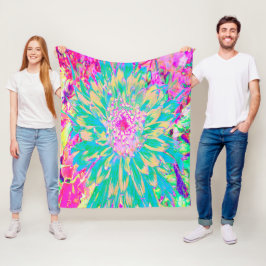 Dekorative Aquamarin Grün und Heiß Rosa Dahlia Blu Fleecedecke