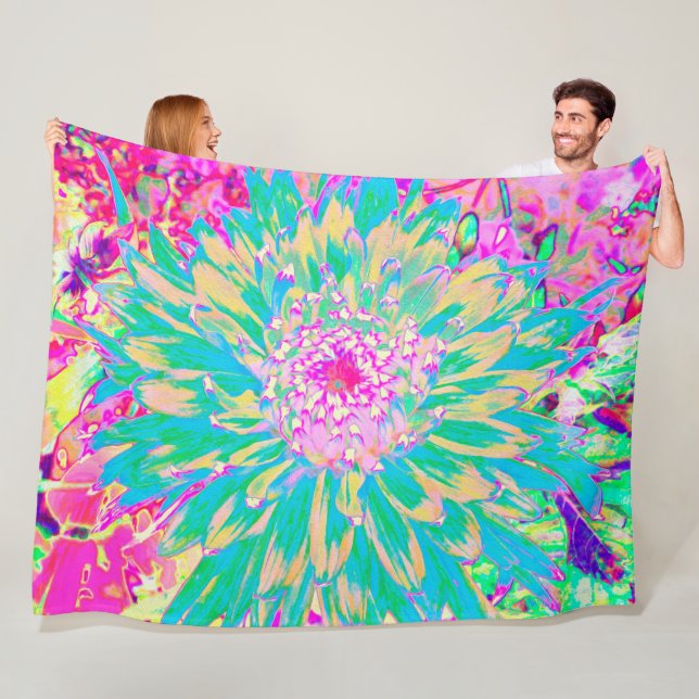 Dekorative Aquamarin Grün und Heiß Rosa Dahlia Blu Fleecedecke (Beispiel)