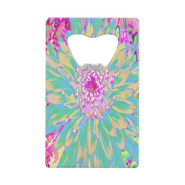 Dekorative Aquamarin Grün und Heiß Rosa Dahlia Blu Geldbeutel Flaschenöffner (Vorderseite)