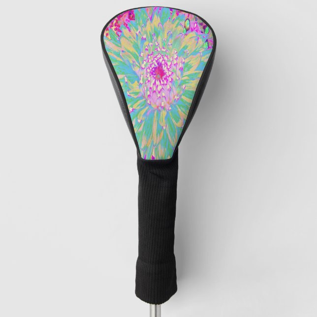 Dekorative Aquamarin Grün und Heiß Rosa Dahlia Blu Golf Headcover (Vorderseite)