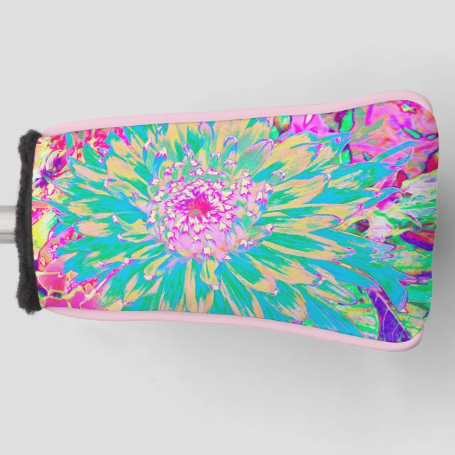 Dekorative Aquamarin Grün und Heiß Rosa Dahlia Blu Golf Headcover (Vorderseite)