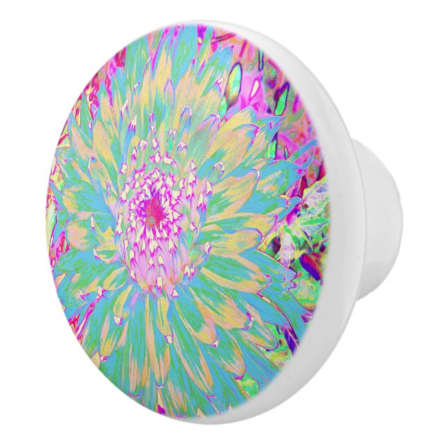 Dekorative Aquamarin Grün und Heiß Rosa Dahlia Blu Keramikknauf (Rechts)