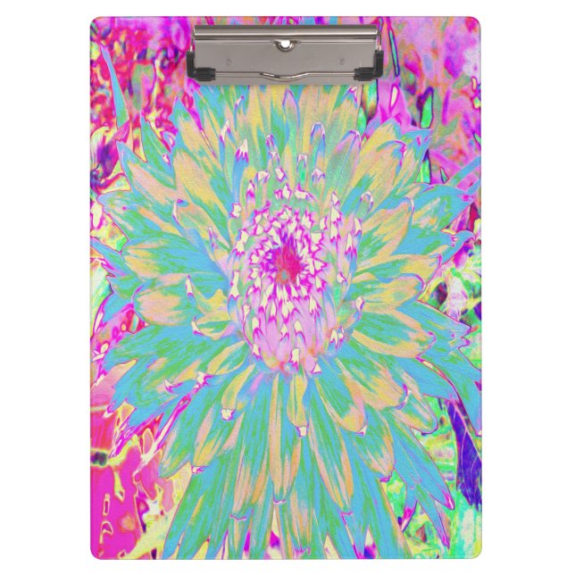 Dekorative Aquamarin Grün und Heiß Rosa Dahlia Blu Klemmbrett (Vorderseite)