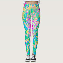 Dekorative Aquamarin Grün und Heiß Rosa Dahlia Blu Leggings