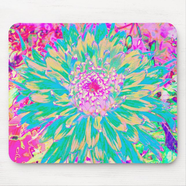 Dekorative Aquamarin Grün und Heiß Rosa Dahlia Blu Mousepad (Vorne)