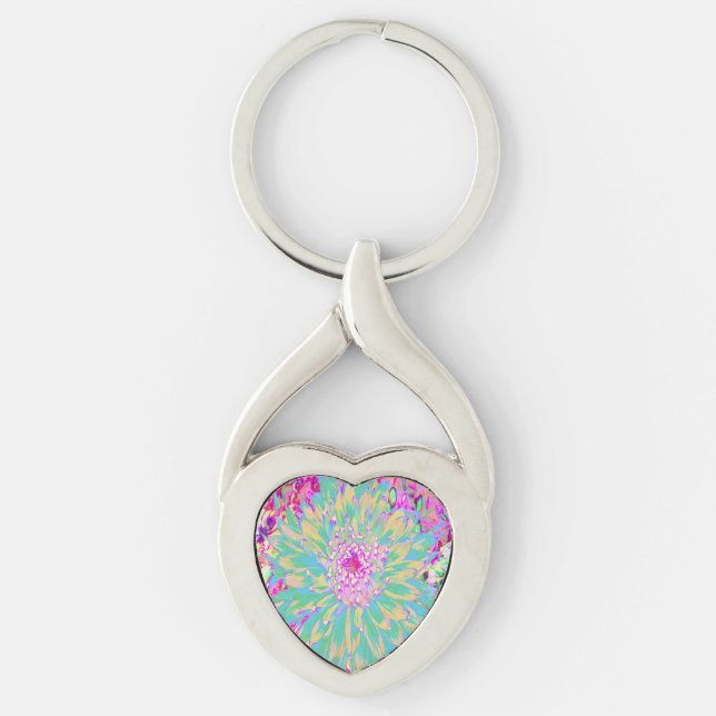 Dekorative Aquamarin Grün und Heiß Rosa Dahlia Blu Schlüsselanhänger (Vorderseite)