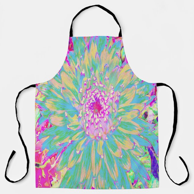 Dekorative Aquamarin Grün und Heiß Rosa Dahlia Blu Schürze (Vorderseite)
