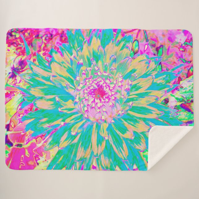 Dekorative Aquamarin Grün und Heiß Rosa Dahlia Blu Sherpadecke (Vorderseite (Horizontal))