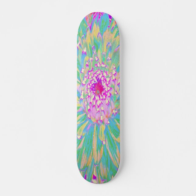 Dekorative Aquamarin Grün und Heiß Rosa Dahlia Blu Skateboard (Vorne)