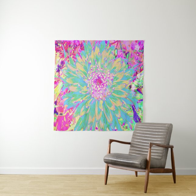 Dekorative Aquamarin Grün und Heiß Rosa Dahlia Blu Wandteppich (Beispiel)