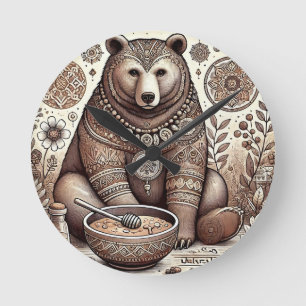 Dekorative Bärenillustration Runde Wanduhr