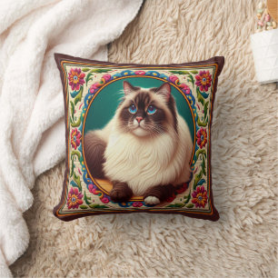 Dekorative Birman Cat farbenfrohe Blume Grenze Kissen