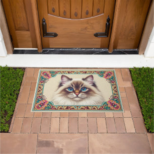 Dekorative Birman Cat farbenfrohe Gerahmte Grenze Fußmatte