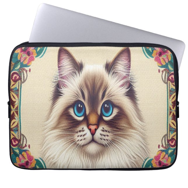 Dekorative Birman Cat farbenfrohe Gerahmte Grenze Laptopschutzhülle (Vorderseite)