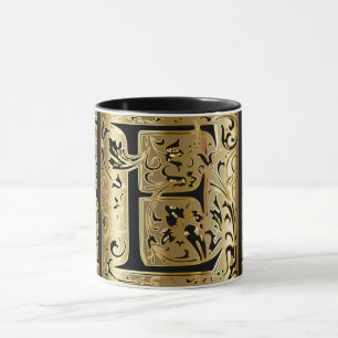 Dekorative Black and Gold Letter E Tasse