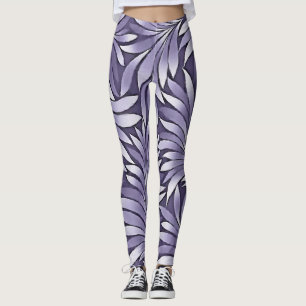 Dekorative Blätter in Amethyst und Weiß Leggings