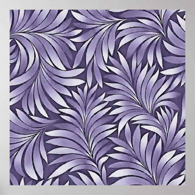 Dekorative Blätter in Amethyst und Weiß Poster (Vorne)