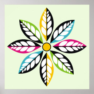 Dekorative Blätter mit Blume modern, abstrakt grün Poster