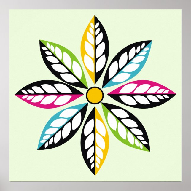 Dekorative Blätter mit Blume modern, abstrakt grün Poster (Vorne)